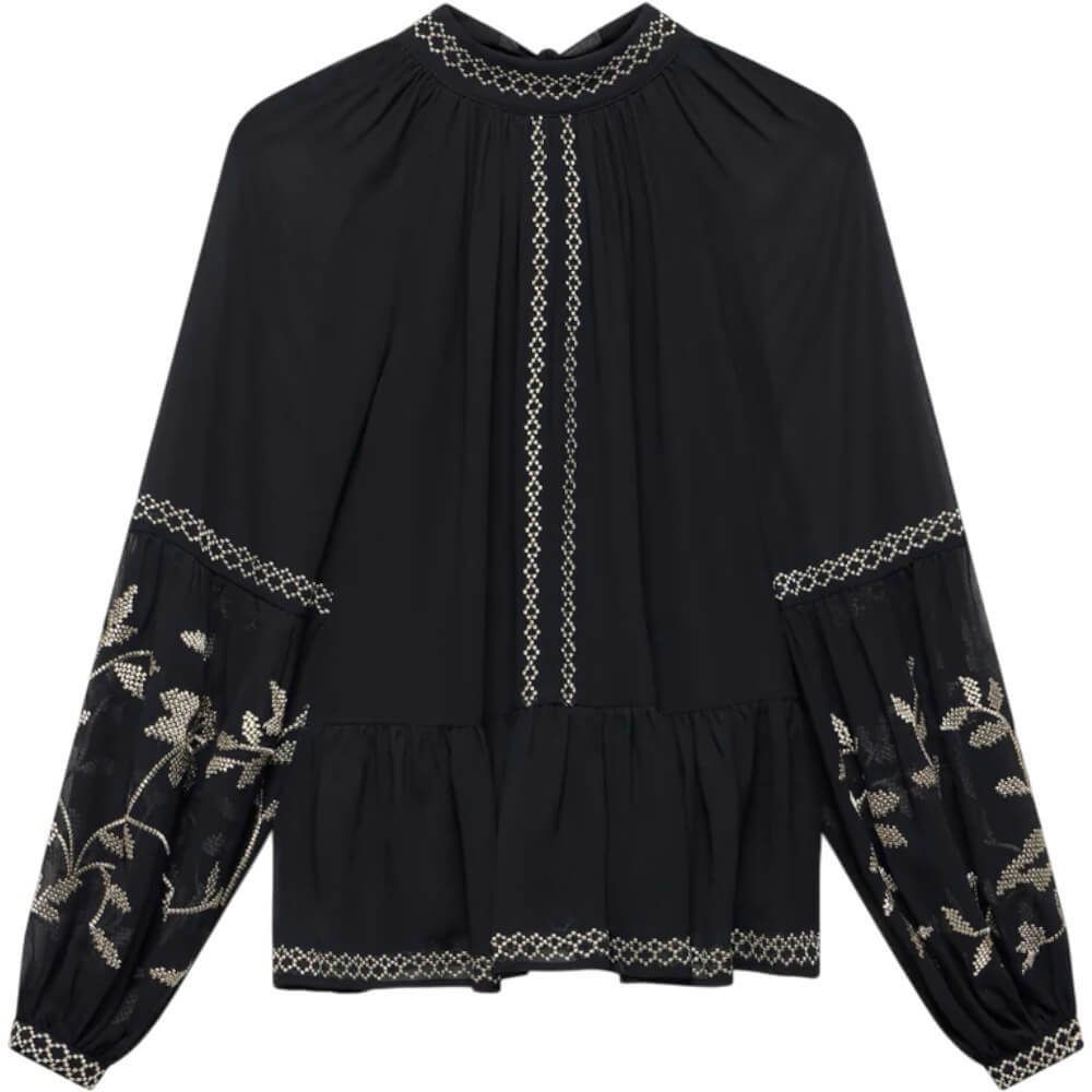 Mint Velvet Black Embroidered Boho Blouse